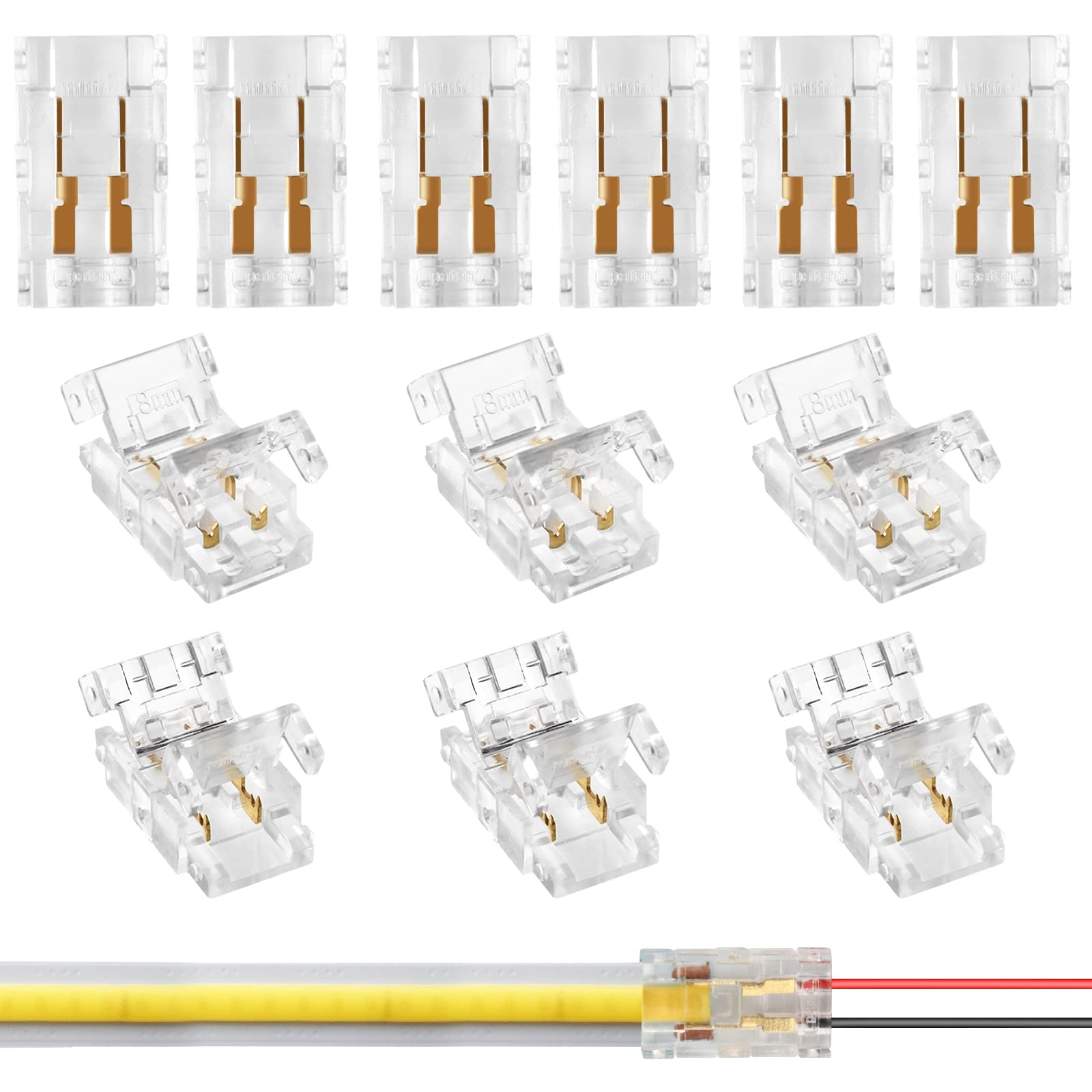 12-Pack 2-Pin 8mm COB LED Strip-to-Wire Connectors