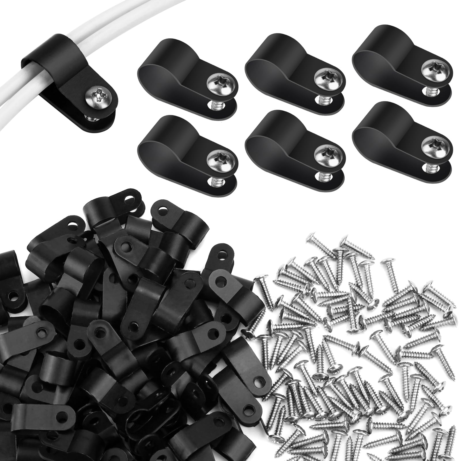 120-Pack 3/8-Inch Nylon R-Type Cable Clips with Screws