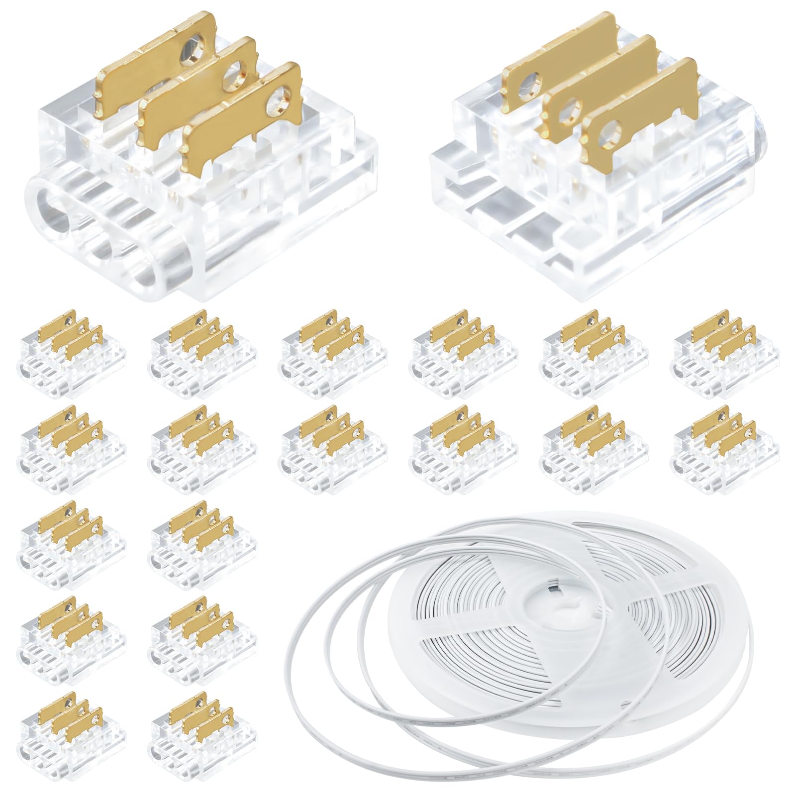 20-Piece 3-Pin 8mm Connector Kit with 32.8FT Extension Wire