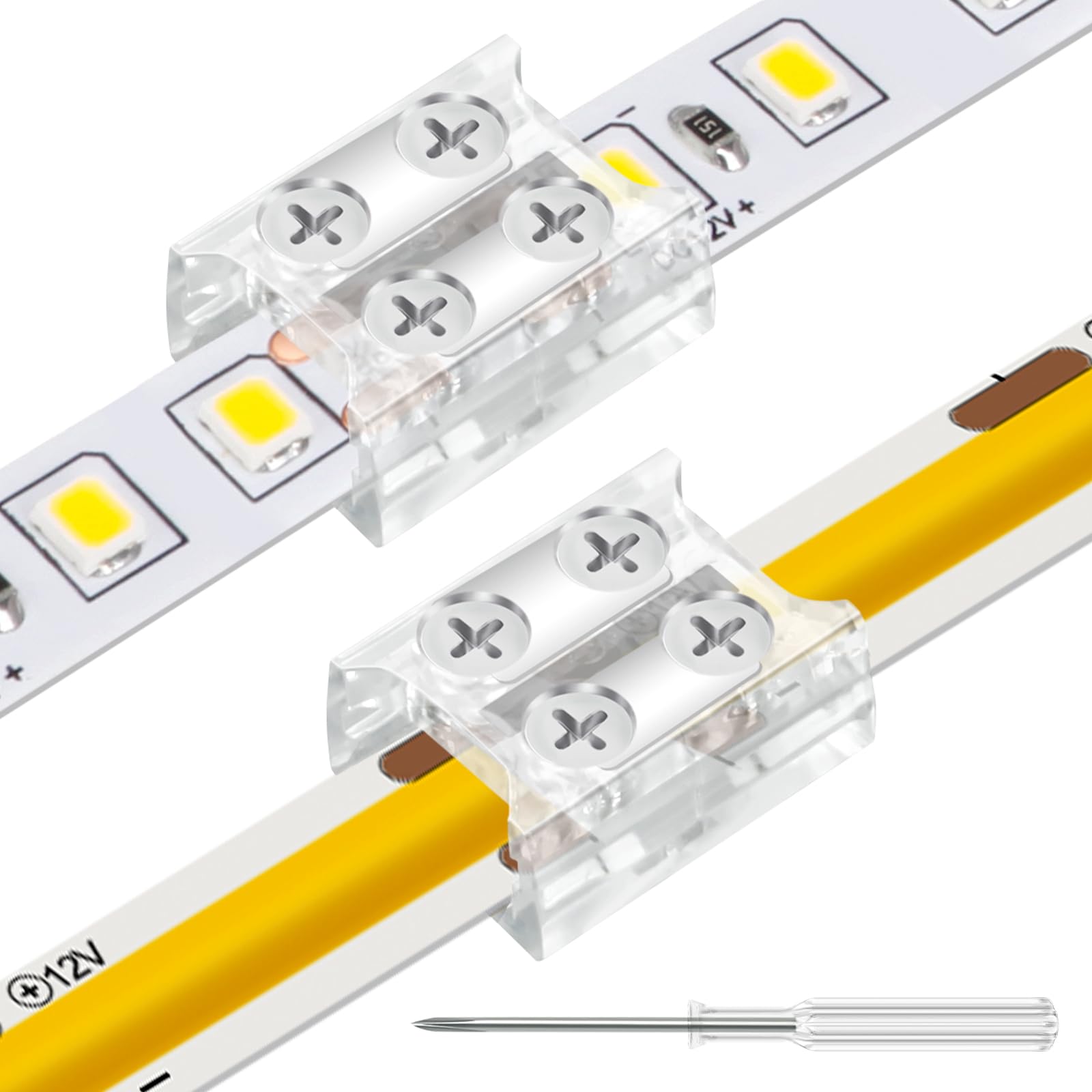 15-Pack 2-Pin 10mm Transparent Strip-to-Strip Connectors