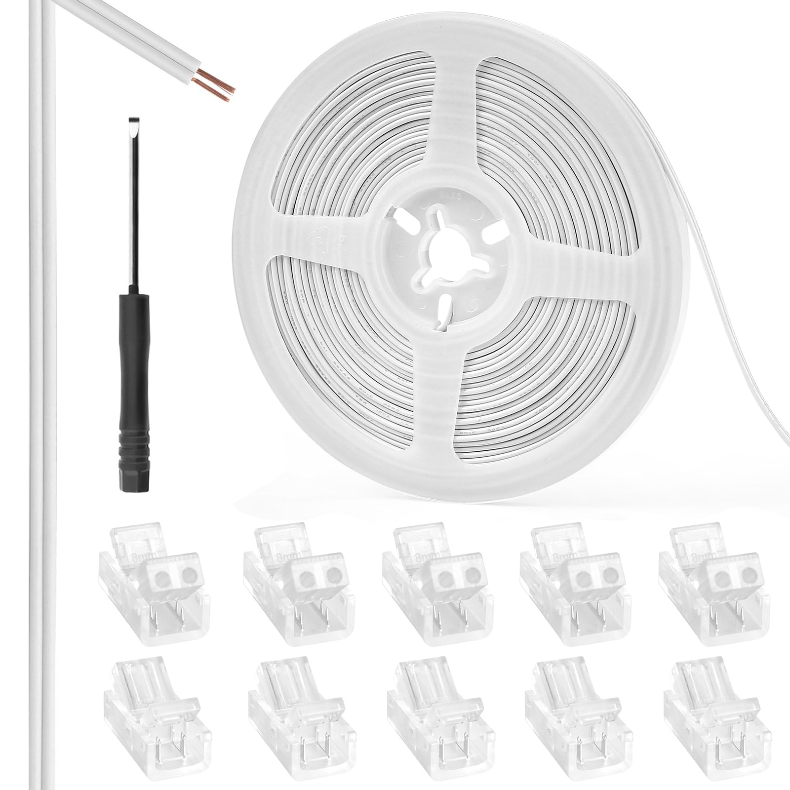 25-Piece 2-Pin 8mm Connector Kit with 32.8FT Extension Wire
