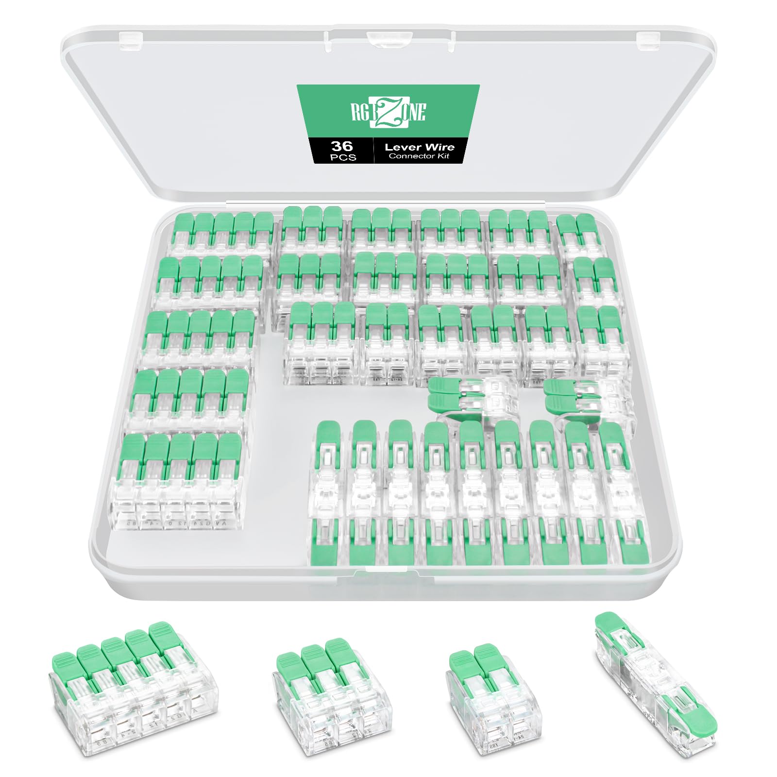 36-Piece UL-Listed Lever Wire Connector Assortment, 2/3/5-Port