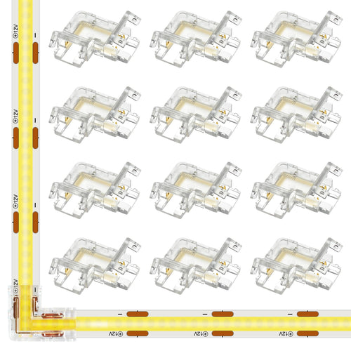 12-Pack 2-Pin 10mm L-Shaped COB LED Corner Connectors