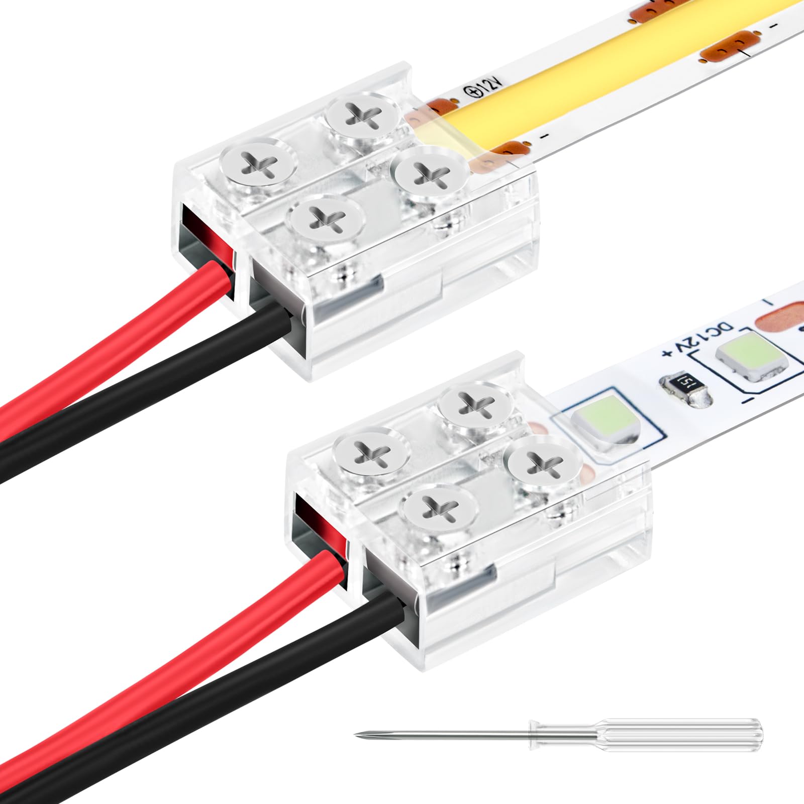 15-Pack 2-Pin 8mm Transparent Strip-to-Wire Connectors