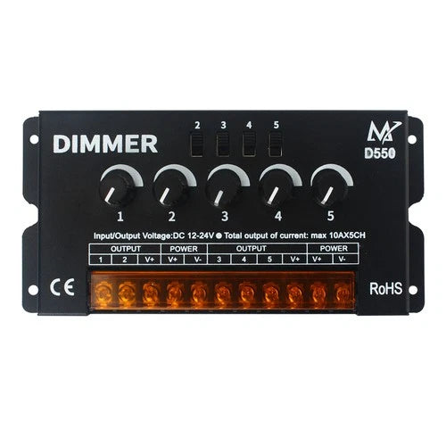 RGBZONE D550 5CH LED Dimmer 12-24V 50A 1200W RGBWW RGBW Touch Knob Strip Light