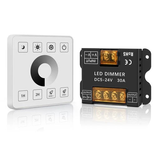 RGBZONE RF Wireless Remote Single Color LED Dimmer 5-24V 30A Touch Panel Wall Switch