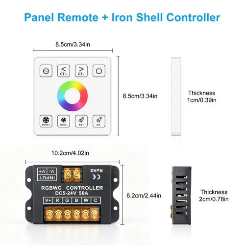 RGBZONE 5-24V 50A RGBCW LED Dimmer RF Wireless Touch Panel Wall Switch Controller