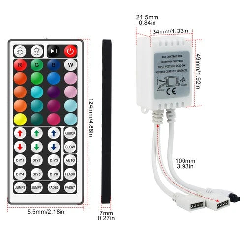 RGBZONE 4-Pin 2-Port RGB LED Controller with 44-Keys Wireless IR Remote DC12-24V